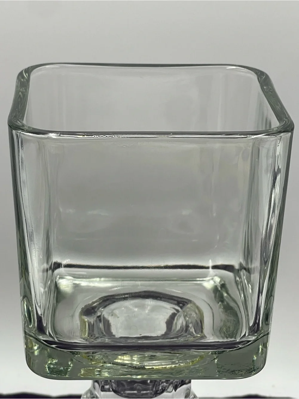 Vintage Pressed Glass Candle Holders Square Top Hexagonal Stem Pedestal Set of 2